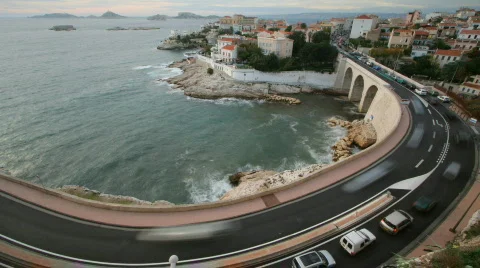 Corniche coast road sea marseille france Stock Footage