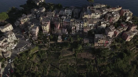 Corniglia, Cinque Terre | Overview shot of the island Stock Footage 170624741