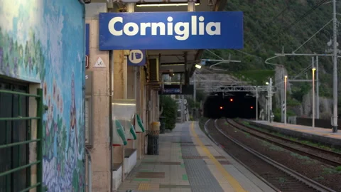Corniglia Train Station in Cinque Terre, empty station at night Stock Footage 158511741