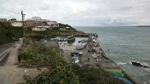 Cornish coast and harbour Stock Footage 34048637
