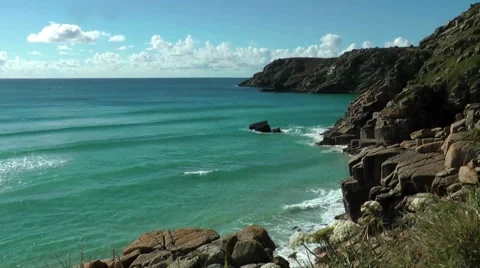 Cornish Coast at Porthcurno, Cornwall Stock Footage 49960579
