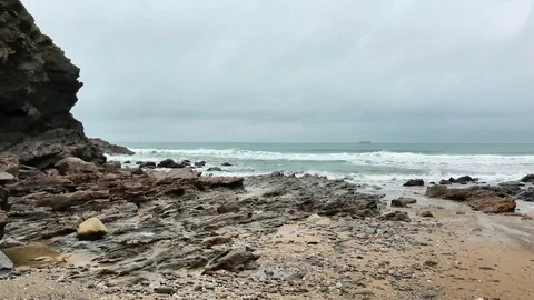 Cornish craggy beach Stock Footage