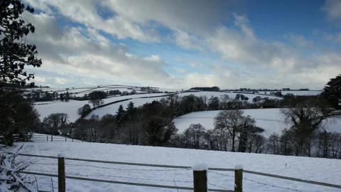 Cornish Field's Covered in Snow Stock Footage 147329520