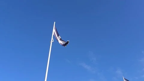 Cornish Flag on Pole Against Blue Sky in Cornwall England Looking Up Stock Footage 332506816