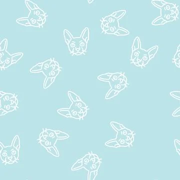 Cornish rex cat cute pet line seamless pattern Stock Illustration