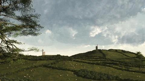 Cornish Rural Landscape Stock Illustration