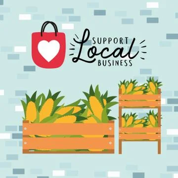 Corns inside box and support local business vector design Stock Illustration
