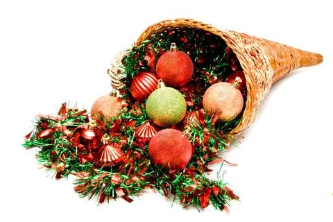  Cornucopia A cornucopia filled with holiday Christmas ornaments. Copyrigh... Stock Photos