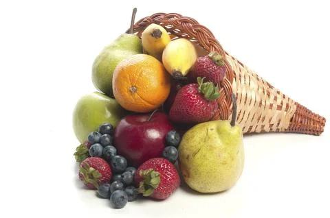 A Cornucopia with fruit celebrating the years bountiful harvest Stock Photos