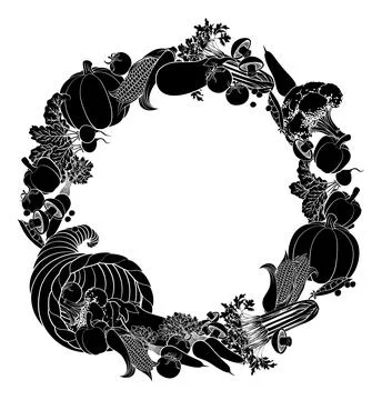 Cornucopia Gold Horn Of Plenty Vegetables Frame Stock Illustration