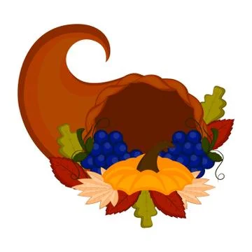 Cornucopia with grapes and leaves Stock Illustration