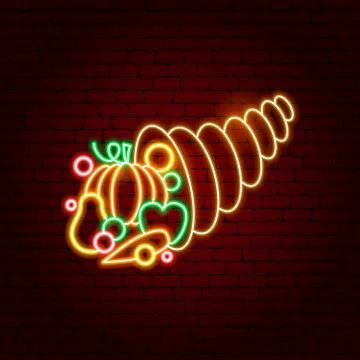 Cornucopia Neon Sign Stock Illustration