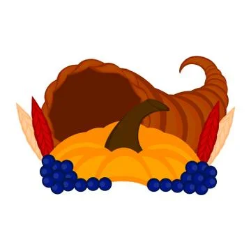 Cornucopia with a pumpkin and grapes Stock Illustration