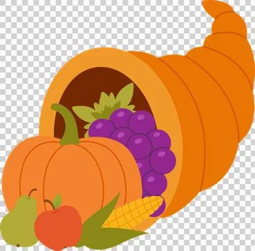 Cornucopia, Thanksgiving design, flat illustration Illustrazione stock
