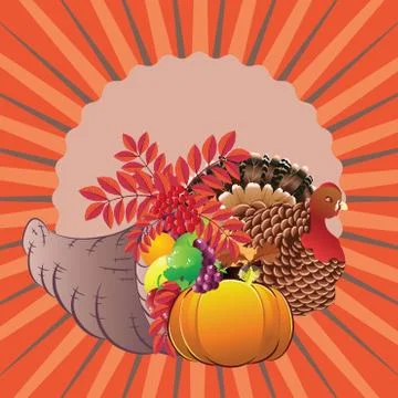 Cornucopia with Turkey bird Stock Illustration