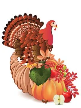 Cornucopia with Turkey bird Stock Illustration