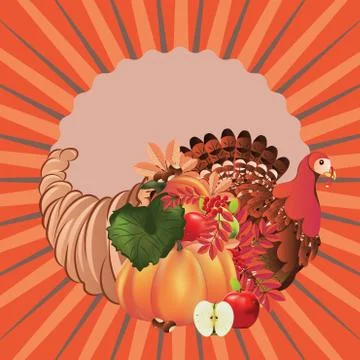 Cornucopia with Turkey bird Stock Illustration