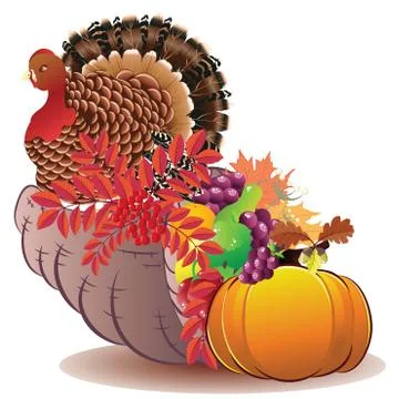 Cornucopia with Turkey bird Illustrazione stock