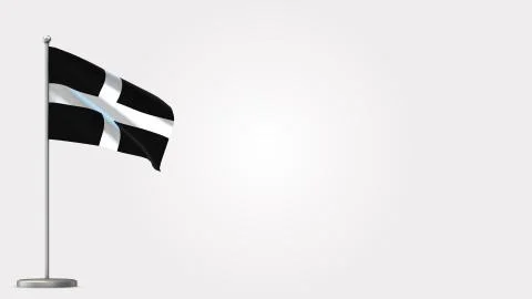 Cornwall 3D waving flag illustration on Flagpole. Perfect for background with Stock Illustration