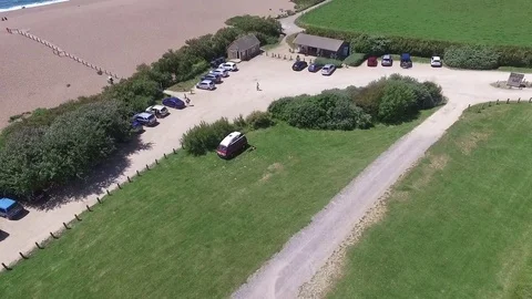 Cornwall Beach Aerial Drone VW Camper Pan Stock Footage 82097776