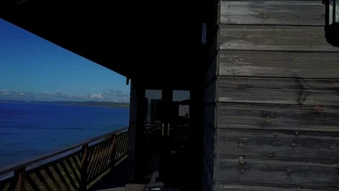 CORNWALL BY DRONE. Beach hut with sea view. England 動画素材 81684892