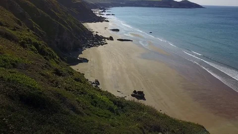 CORNWALL BY DRONE, FLYING OVER BEACH. ENGLAND, UK 動画素材 82145441