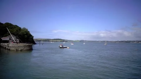 Cornwall England Long view up the river Tamar. Stock Footage 134566832