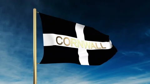 Cornwall flag slider style with title. Waving in the wind with cloud background Stock Footage 48295704