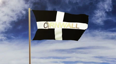 Cornwall flag with title waving in the wind. Looping sun rises style.  Animation 스톡 동영상 48295969