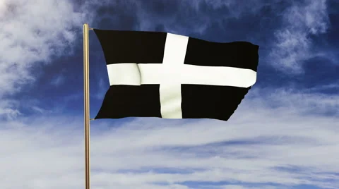 Cornwall flag waving in the wind. Green screen, alpha matte. Loopable animation Stock Footage 48295832