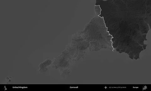 Cornwall highlighted, United Kingdom. Grayscale Stock Illustration