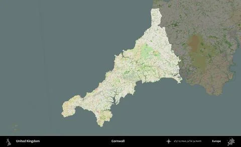 Cornwall highlighted, United Kingdom. OpenStreetMap French Stock Illustration