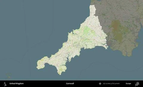 Cornwall highlighted, United Kingdom. OpenStreetMap German Stock Illustration