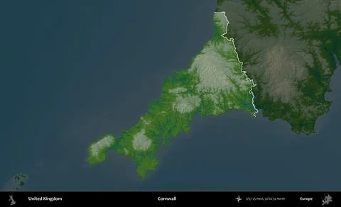 Cornwall highlighted, United Kingdom. Physical Stock Illustration