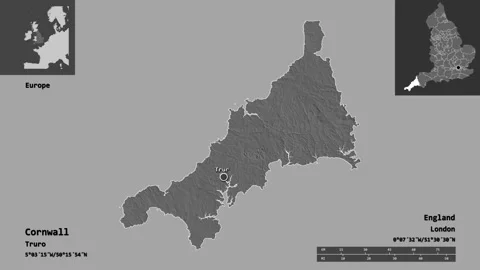 Cornwall location. England. Bilevel map Stock Footage 135900236