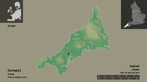 Cornwall location. England. Relief map Stock Footage 135900330
