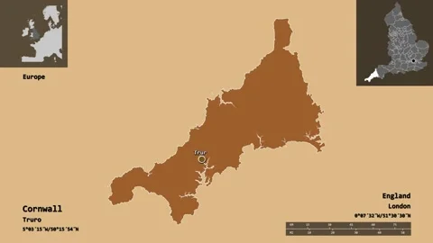 Cornwall location. England. Solid patterned map Stock Footage 135900287