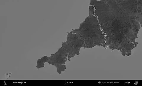 Cornwall outlined, United Kingdom. Grayscale Stock Illustration