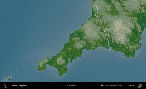 Cornwall outlined, United Kingdom. Physical Stock Illustration