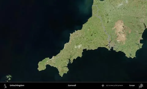 Cornwall outlined, United Kingdom. Satellite B Stock Illustration