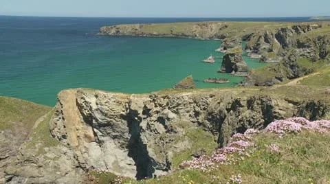 Cornwall stunning views of the cliffs, pan Video stock 21839760