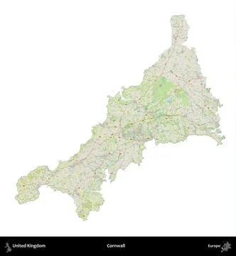 Cornwall, United Kingdom, isolated on white. OpenStreetMap German Stock Illustration