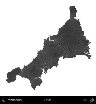 Cornwall, United Kingdom, isolated on white. Grayscale Stock Illustration