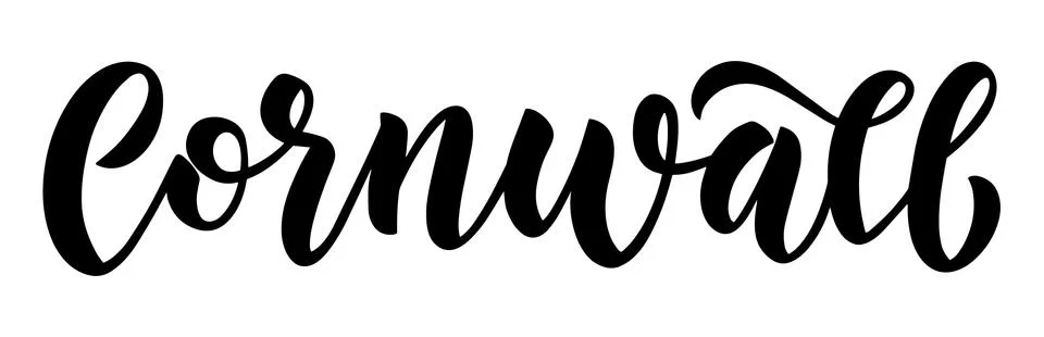 Cornwall. Vector hand lettering element. Neat brush lettering script for coun Stock Illustration