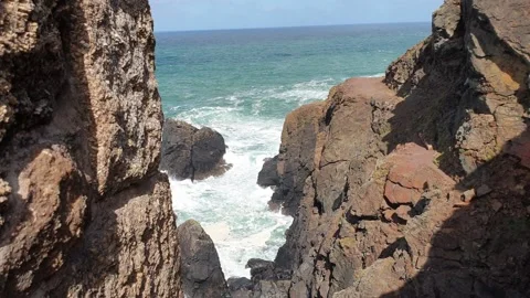 Cornwall waves between the cliffs Bottalack Stock Footage 157681320