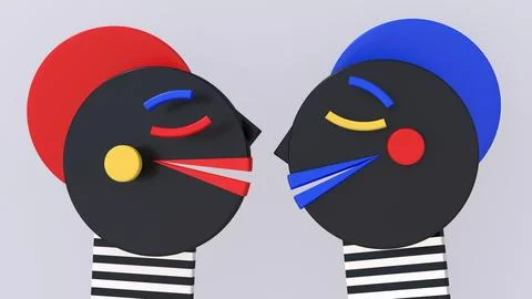 Corolful human face. Two funny character. Abstract illustration, 3d render. Stock Illustration