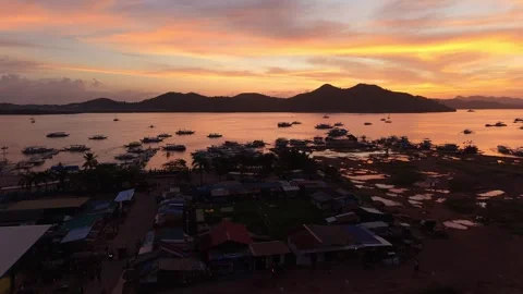 Coron harbor sunset time-lapse from Lualhati Park, Palawan Stock Footage 323267444