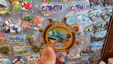 Coron Ref Magnet Sold in a Souvenir Shop Stock Footage 229406162