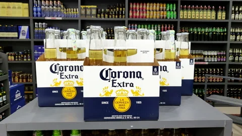 Corona Beer Extra put on display in the liquor section of a supermarket Video stock 138542051