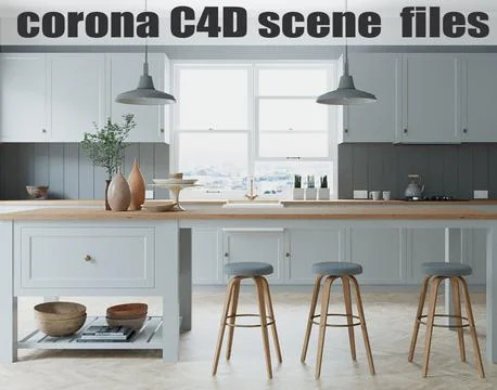 Corona Cinema 4D Scene files - French Country Kitchen 3D Model